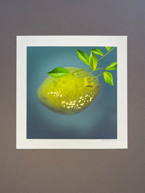 Lemon energy art print with golden leaf