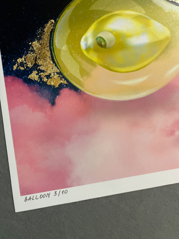Lemon art print balloon, digital art with gold leaf