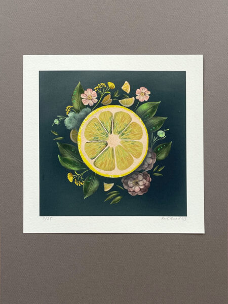 floral art print with lemon